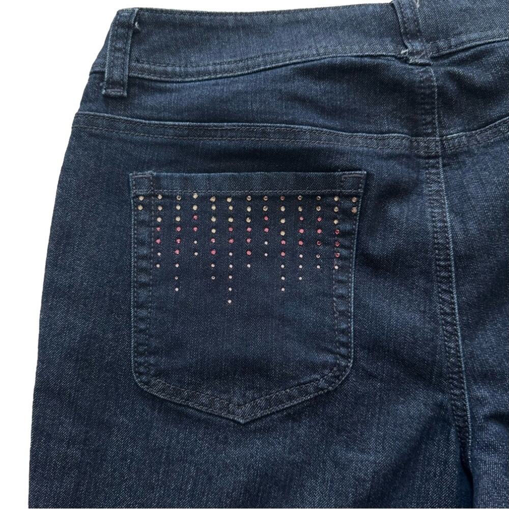 Chico’s Jeans Dark Wash Rhinestone Back Pockets Straight Leg Denim Size 6 Short - Picture 10 of 12